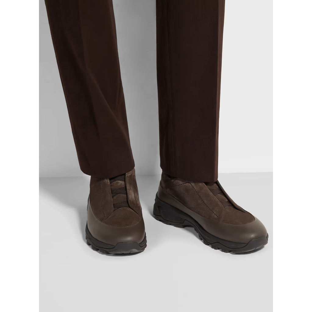 Espadrilles Zegna - Triple Stitch™ - Monte en Cuir et Veau Velours Marron Foncé