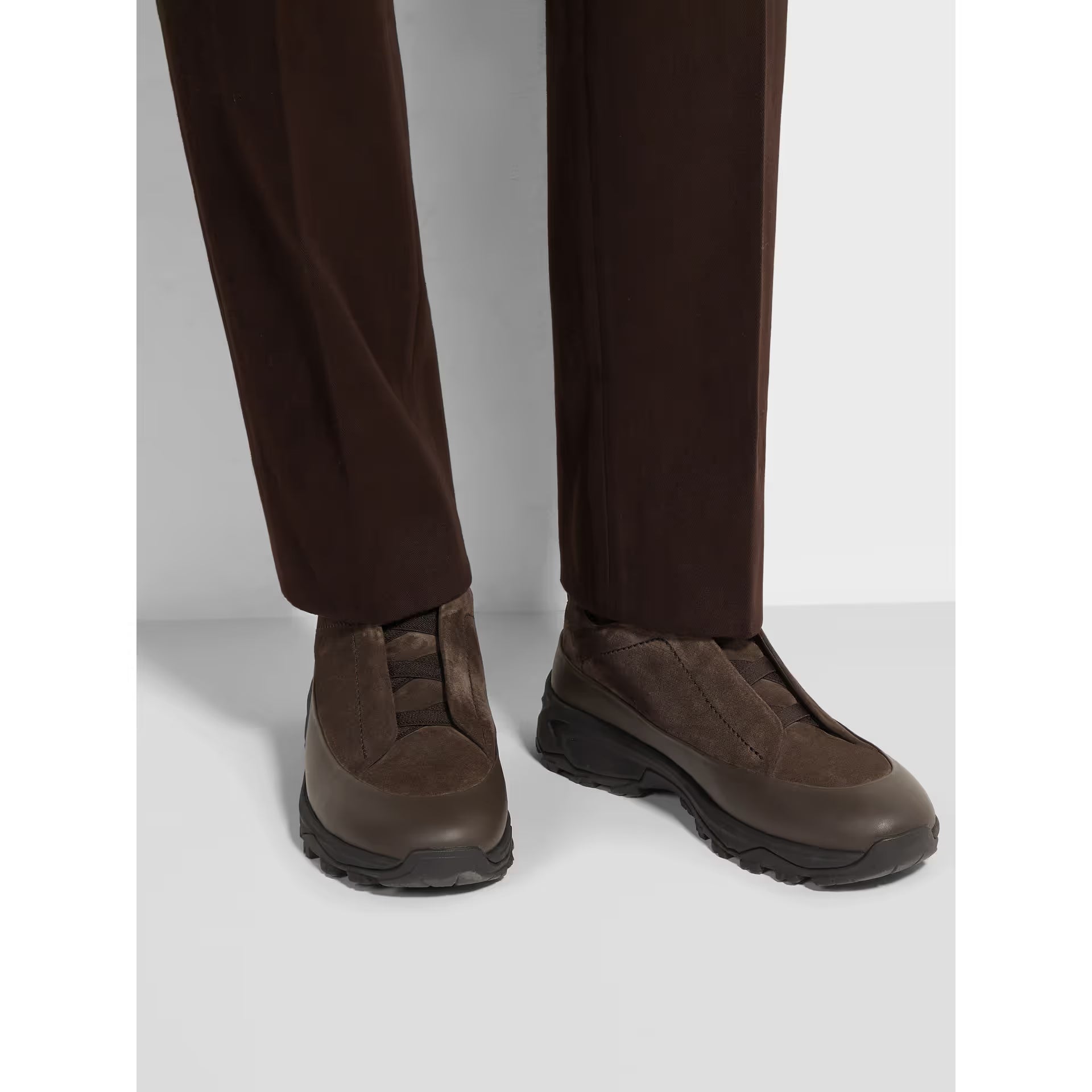 Espadrilles Zegna - Triple Stitch™ - Monte en Cuir et Veau Velours Marron Foncé