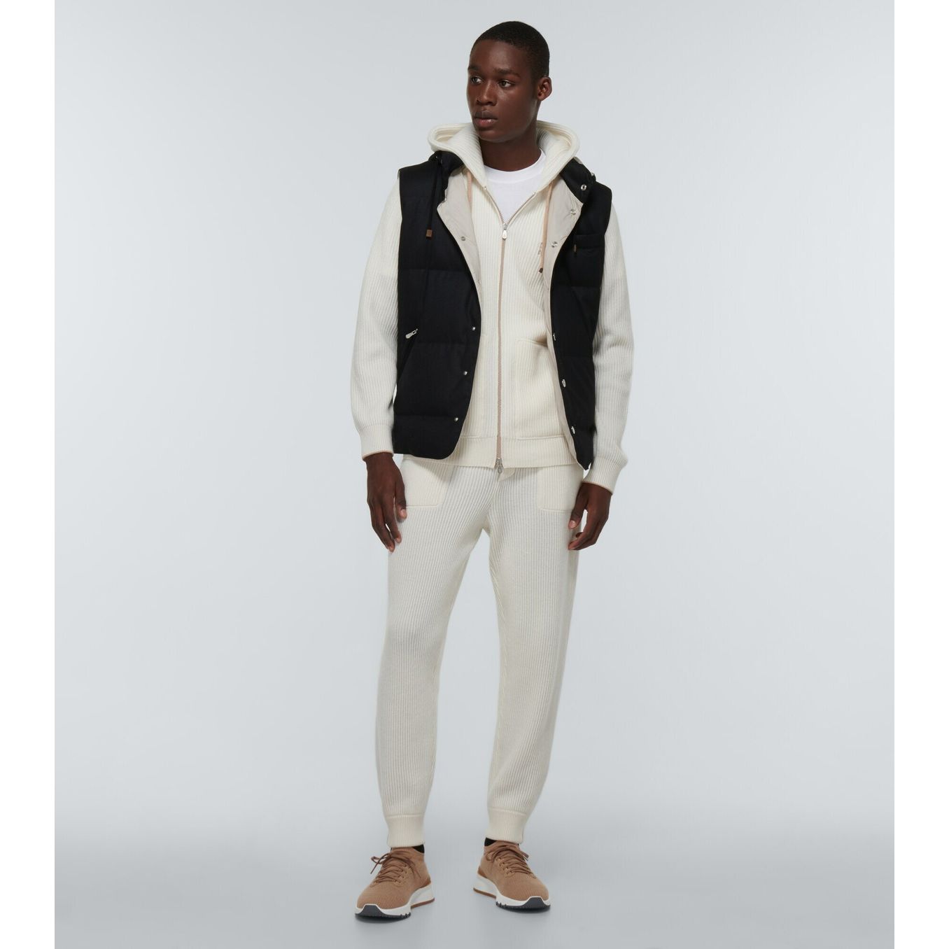 Espadrilles Brunello Cucinelli - Leather-Trimmed Stretch-Knit - Marron