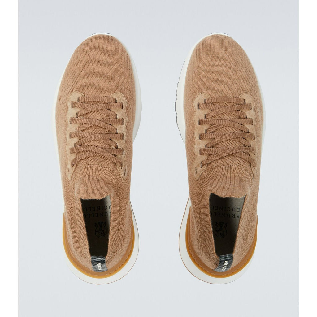 Espadrilles Brunello Cucinelli - Leather-Trimmed Stretch-Knit - Marron