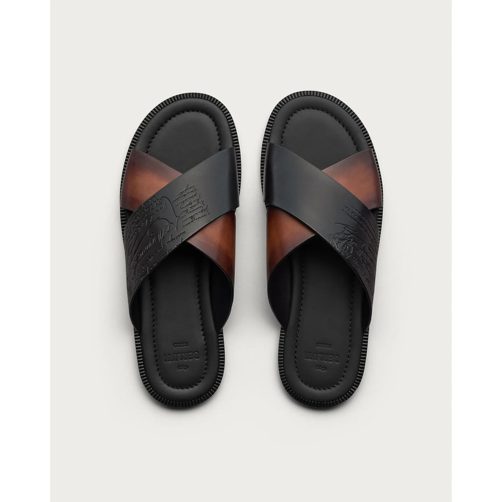 Sandale Berluti - Sifnos Scritto - Cuir - Noir/Marron