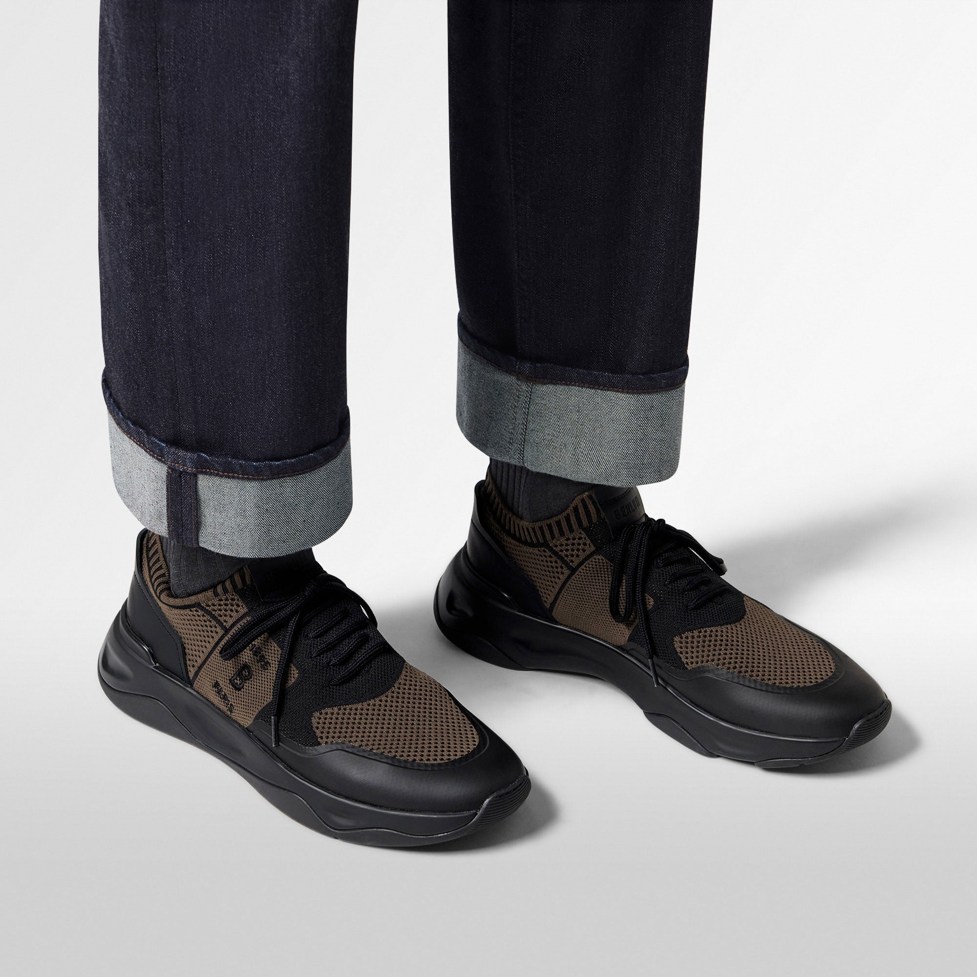 Espadrilles Berluti - Shadow en Maille et Cuir - Marron / Noir