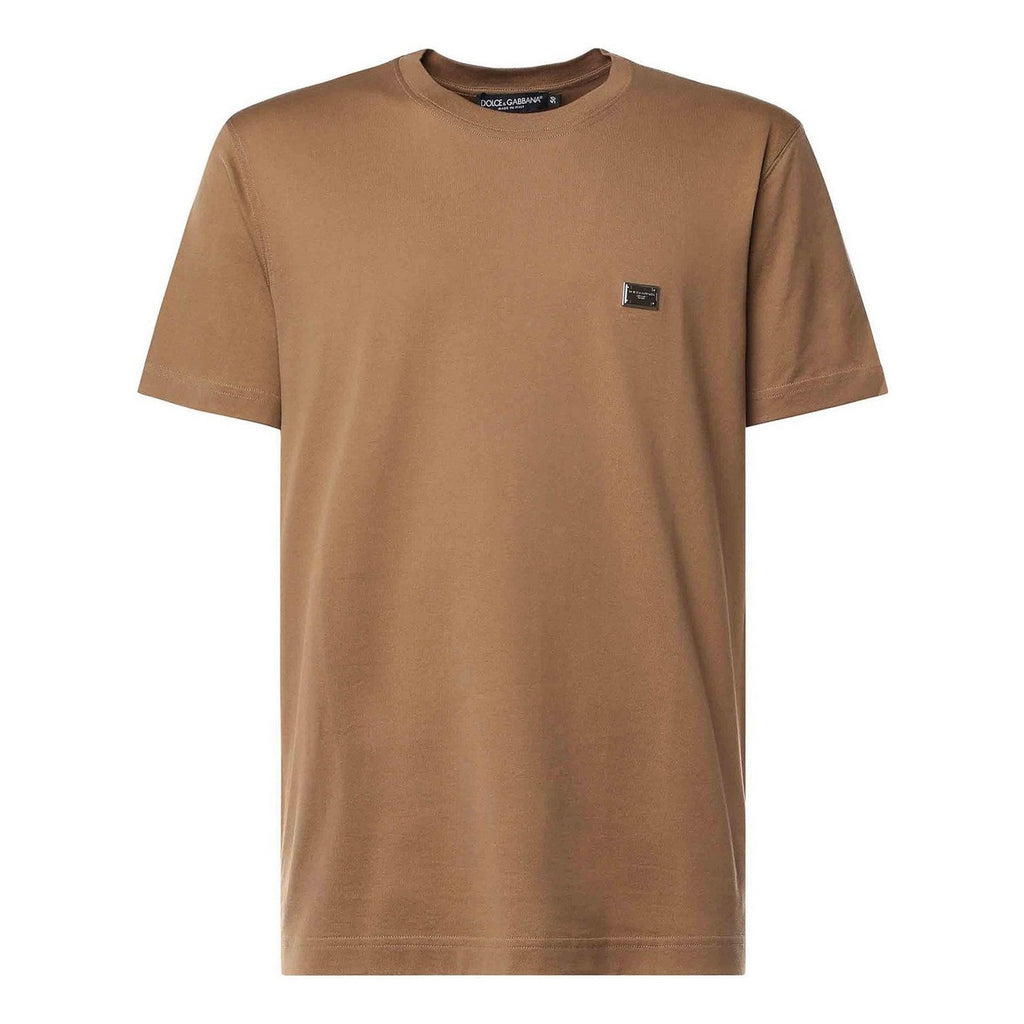 T-shirt Dolce & Gabbana - Coton avec plaquette à logo - Marron