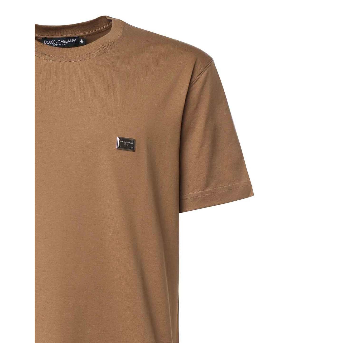 T-shirt Dolce & Gabbana - Coton avec plaquette à logo - Marron