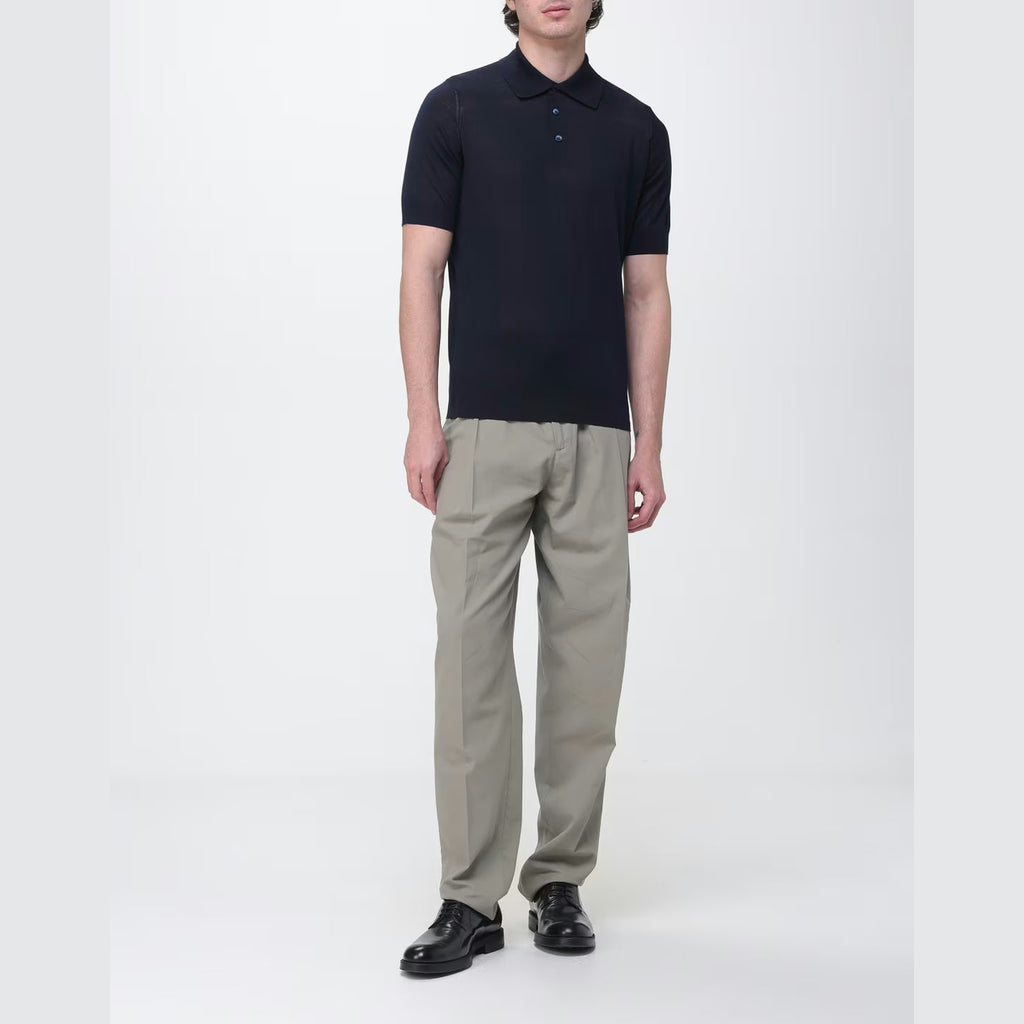 Polo Brunello Cucinelli - Soie et coton - Bleu Marine