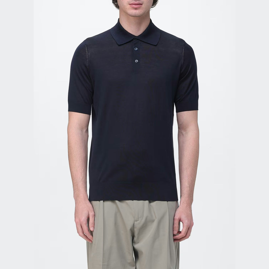 Polo Brunello Cucinelli - Soie et coton - Bleu Marine