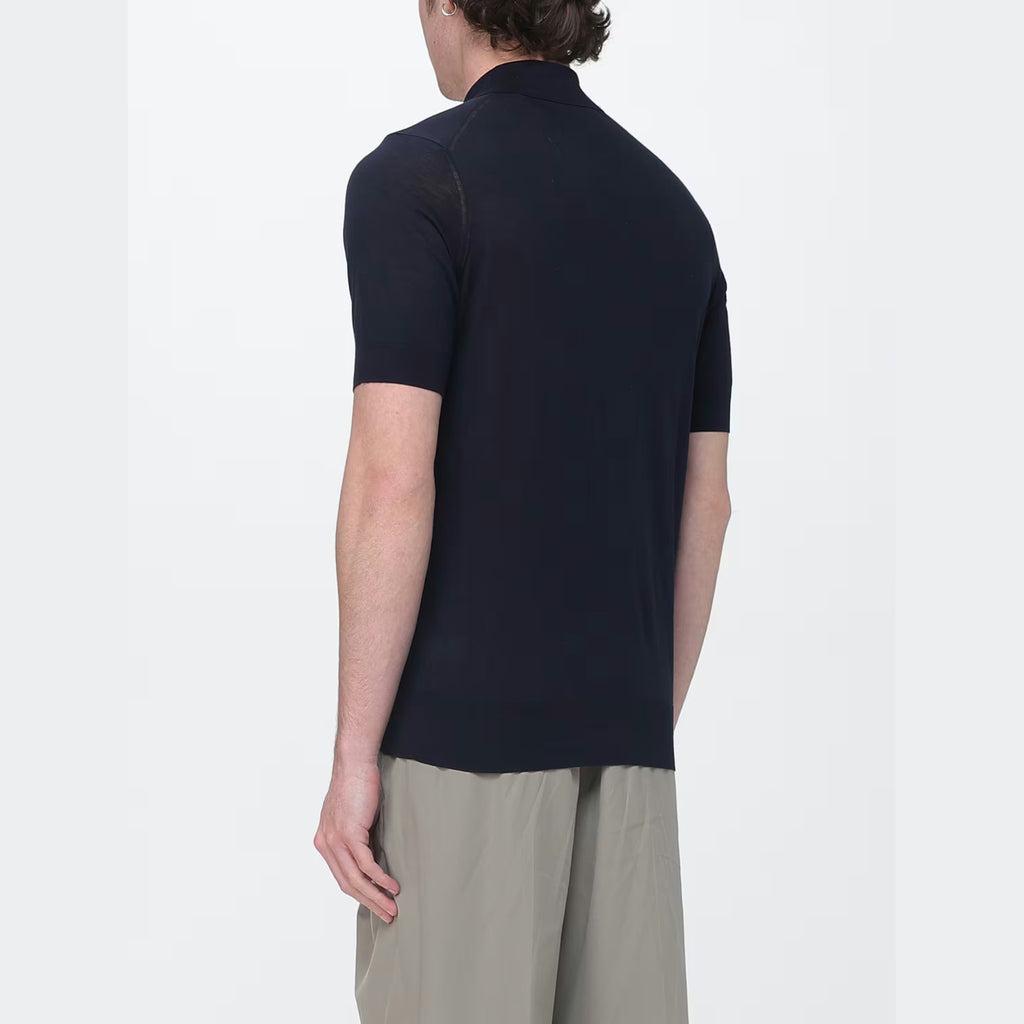 Polo Brunello Cucinelli - Soie et coton - Bleu Marine