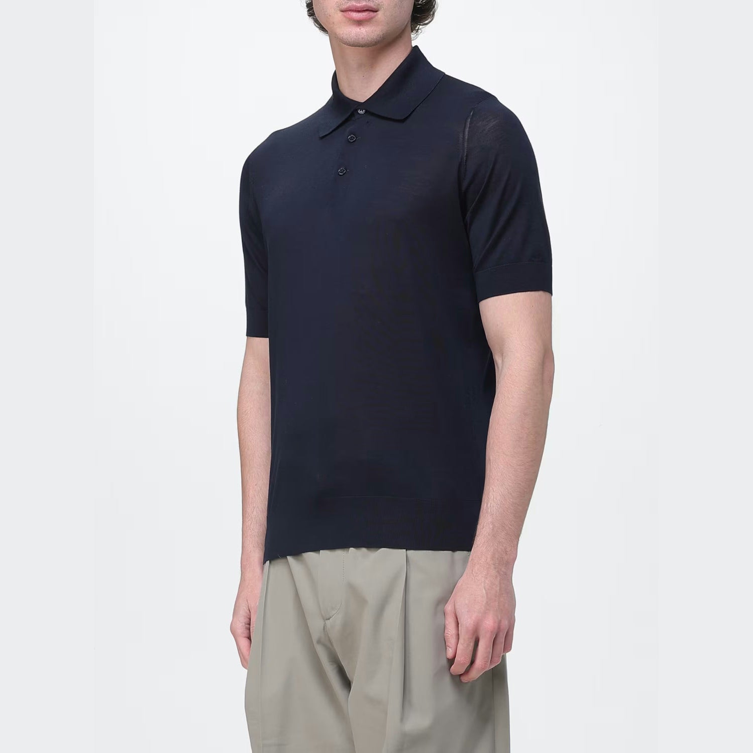 Polo Brunello Cucinelli - Soie et coton - Bleu Marine