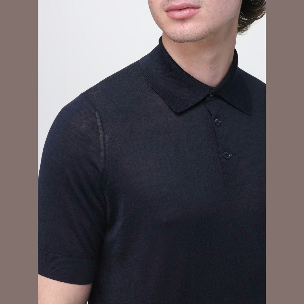 Polo Brunello Cucinelli - Soie et coton - Bleu Marine