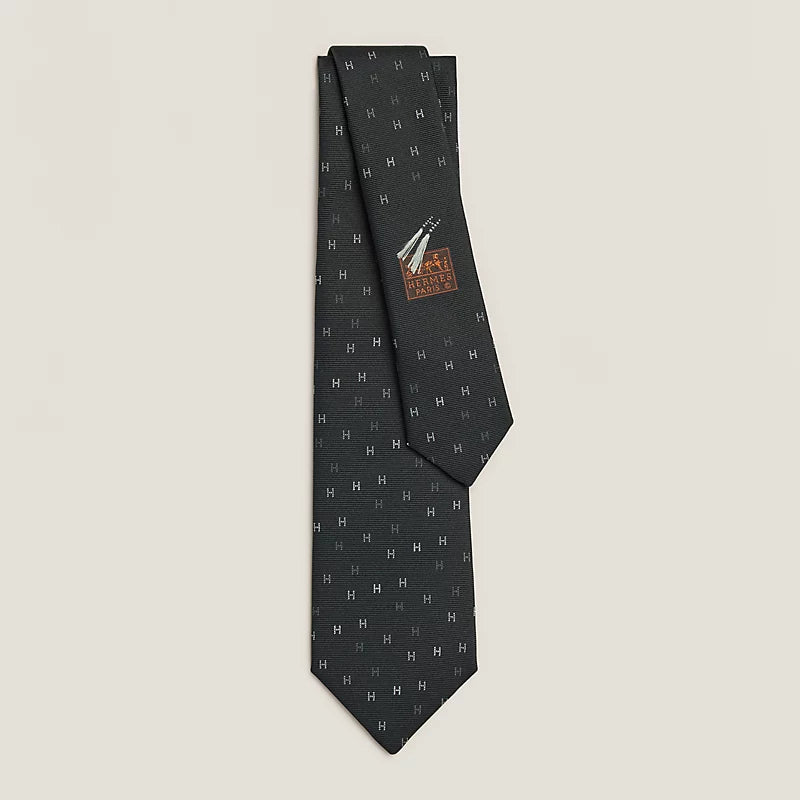 Cravate Hermes - H Scintillant - Noir / Gris