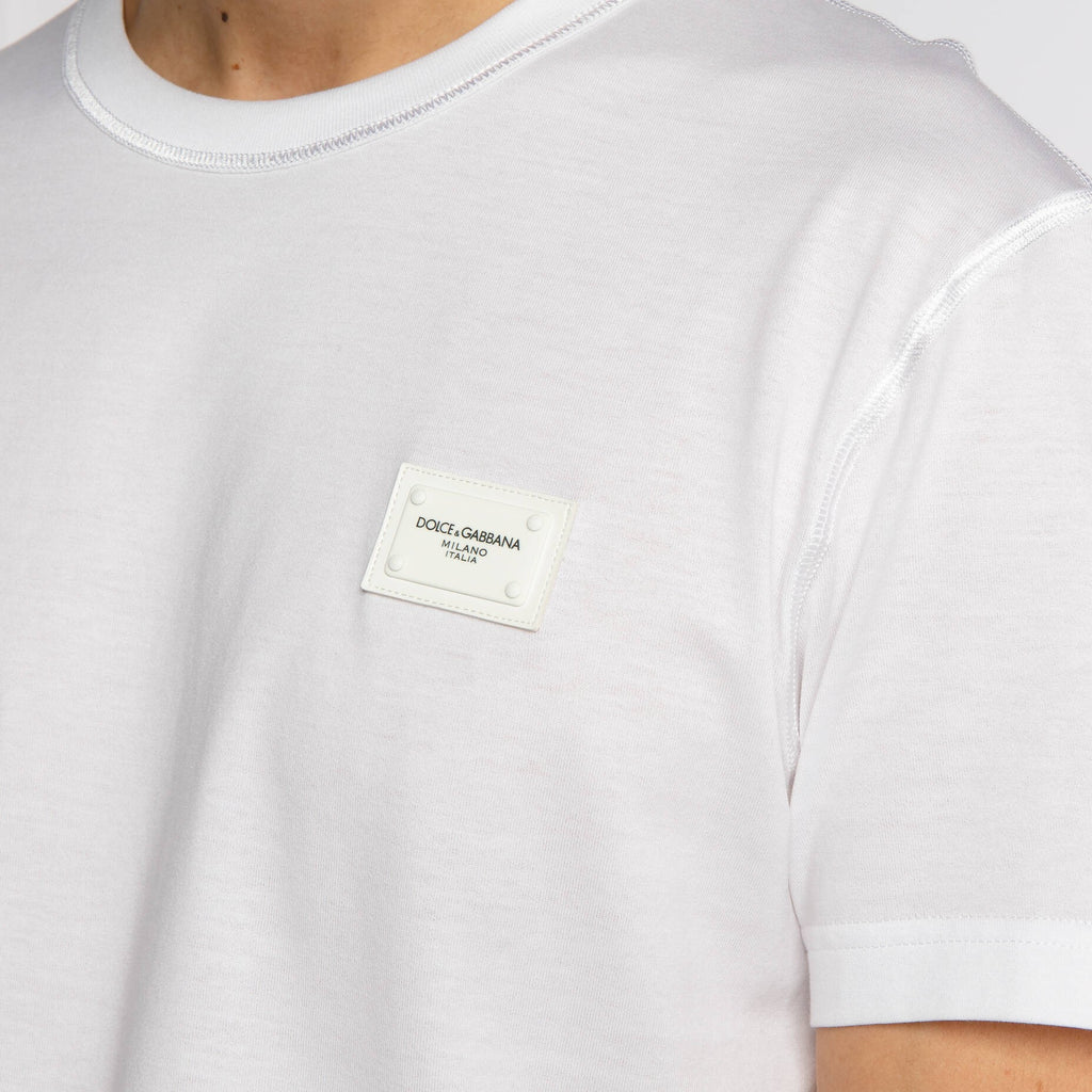 T-shirt Dolce & Gabbana - Coton avec plaquette à logo - Blanc