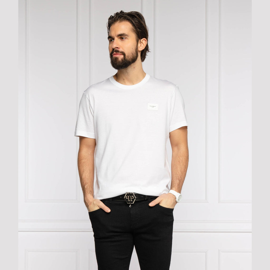 T-shirt Dolce & Gabbana - Coton avec plaquette à logo - Blanc