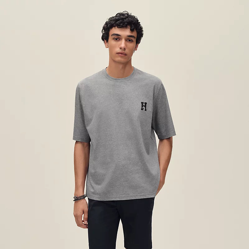 T-Shirt Hermes - Mini patch cuir « H'Cheval » - Gris
