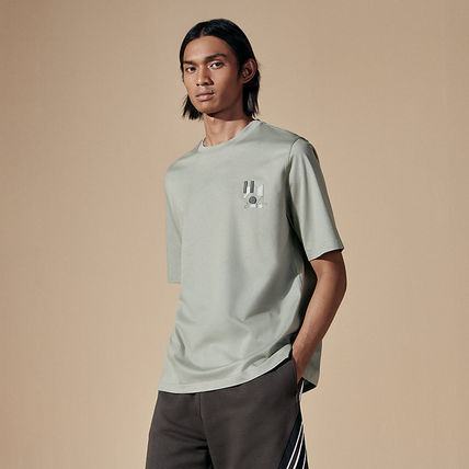 T-Shirt Hermes - Détail en cuir - Gris