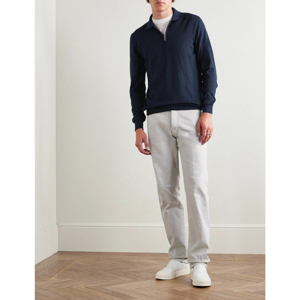 Polo Kiton - Cashmere & Silk-Blend Half-Zip - Bleu