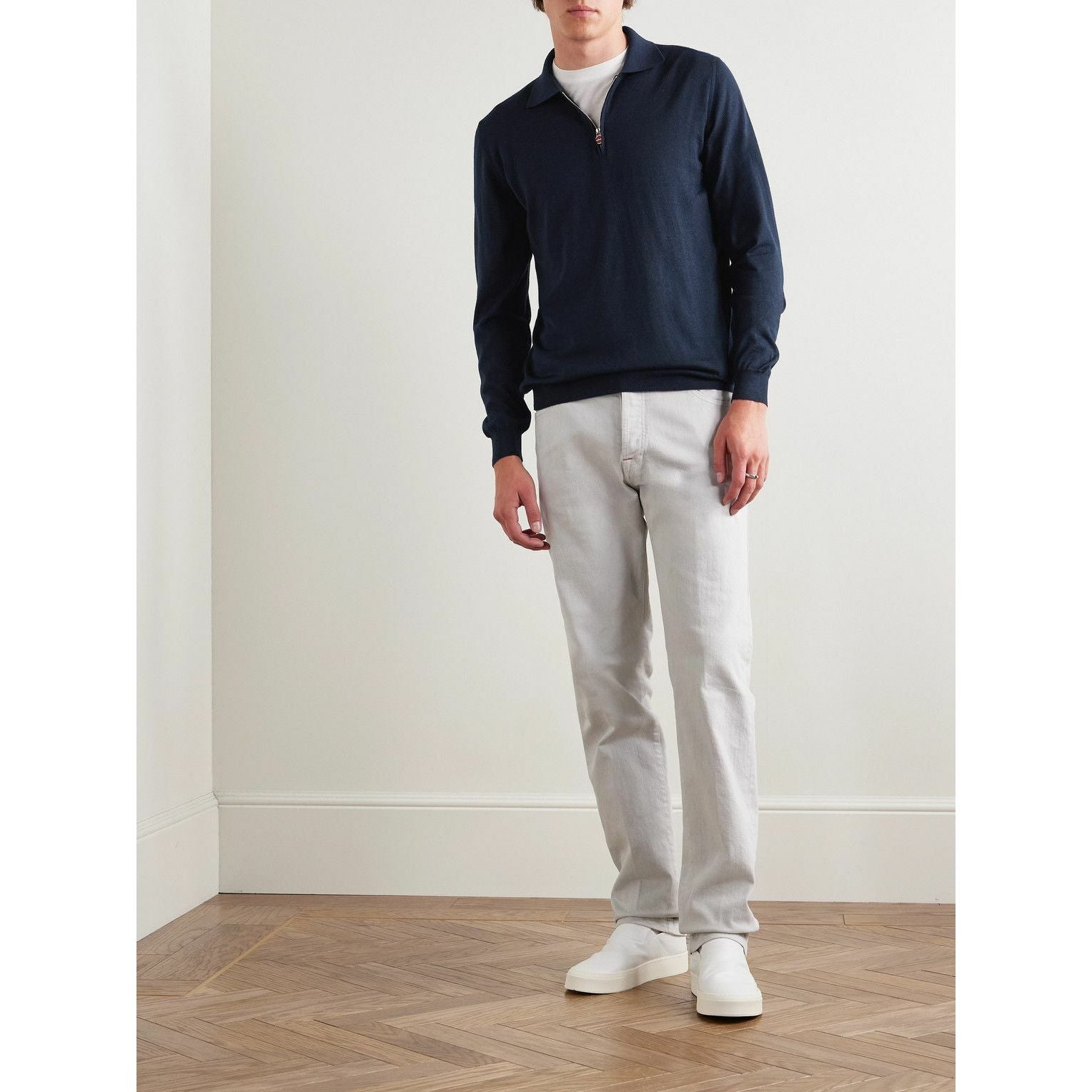 Polo Kiton - Cashmere & Silk-Blend Half-Zip - Bleu
