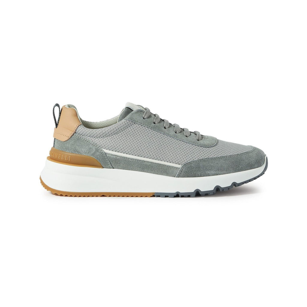 Espadrilles Brunello Cucinelli - Maille bordée de cuir et de daim - Gris