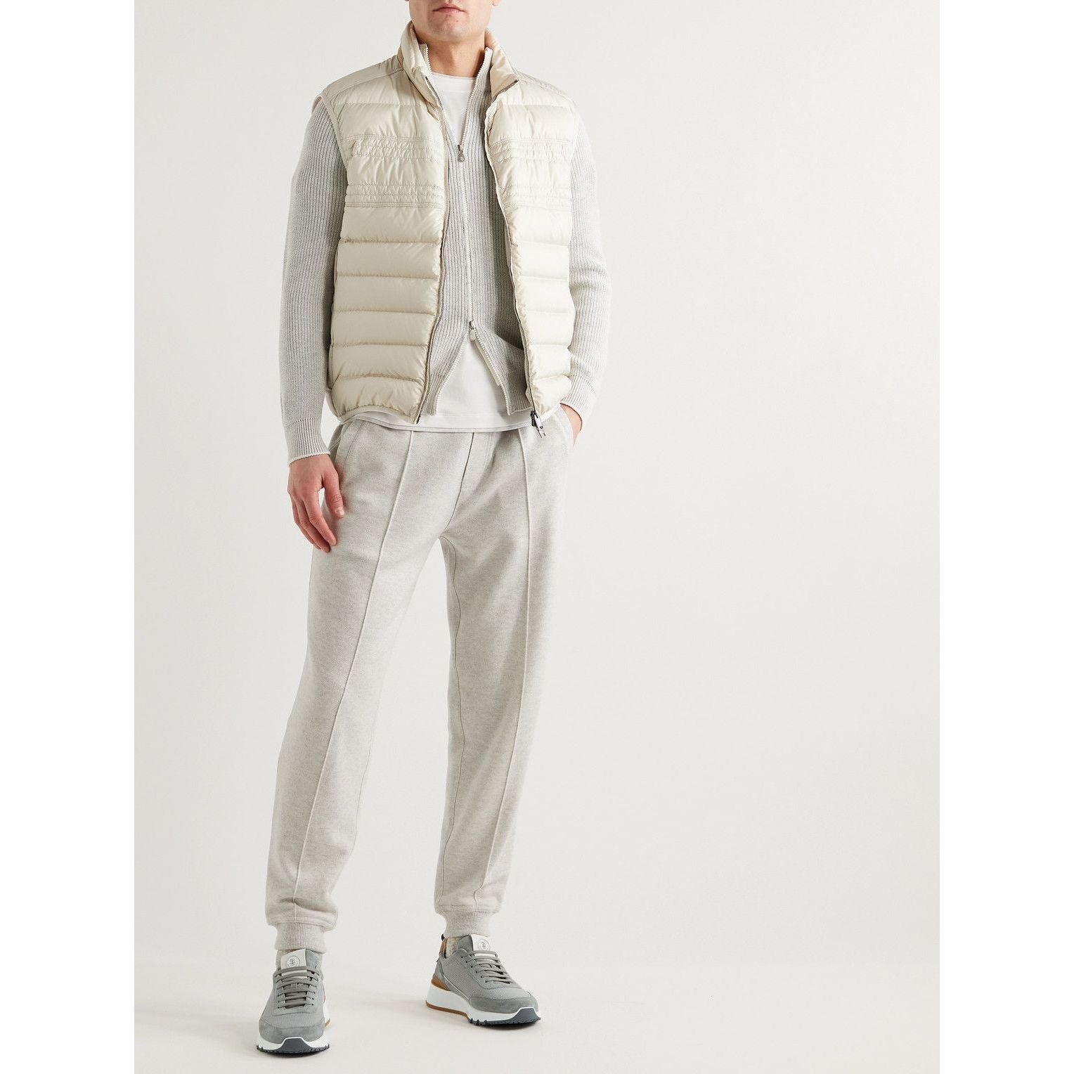 Espadrilles Brunello Cucinelli - Maille bordée de cuir et de daim - Gris