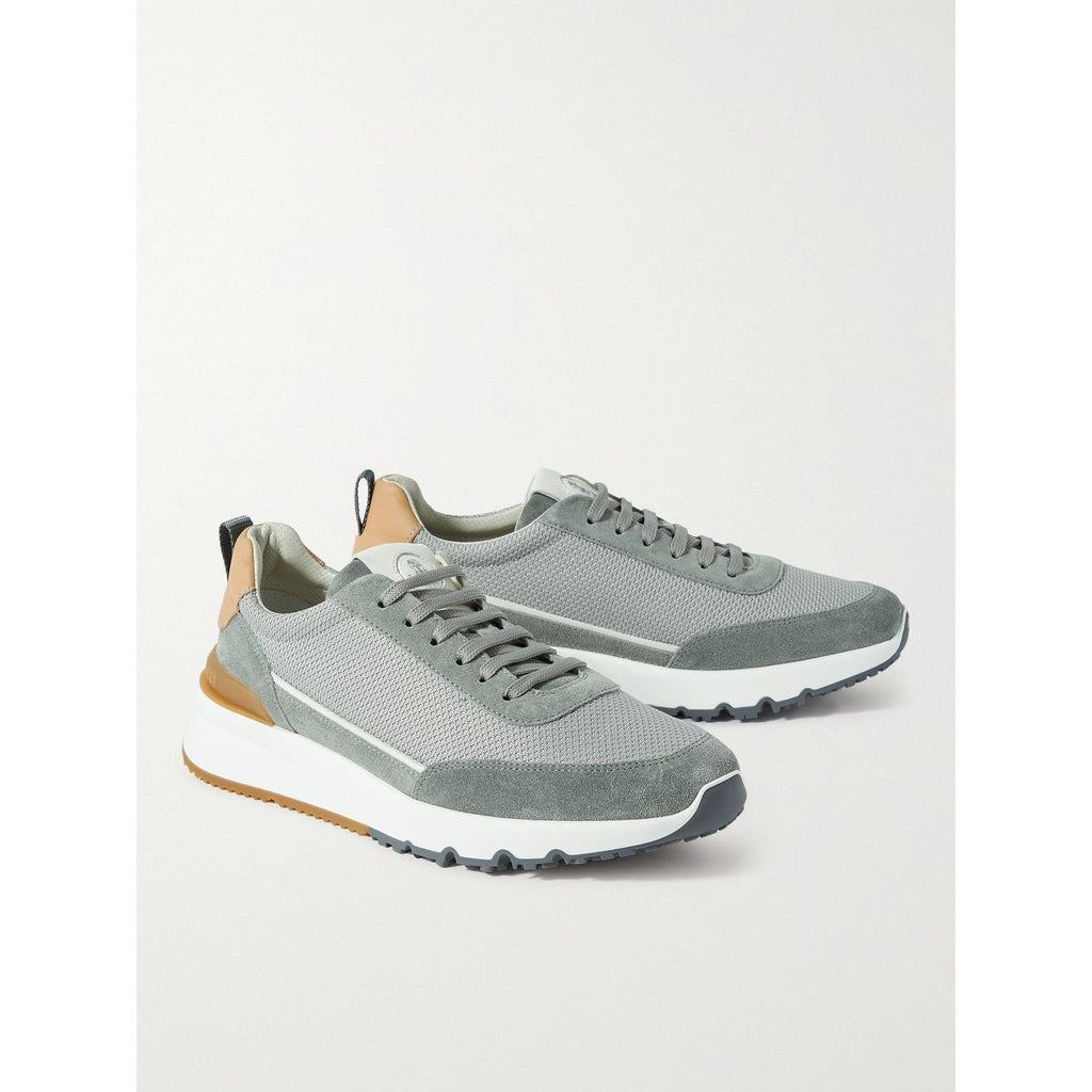 Espadrilles Brunello Cucinelli - Maille bordée de cuir et de daim - Gris