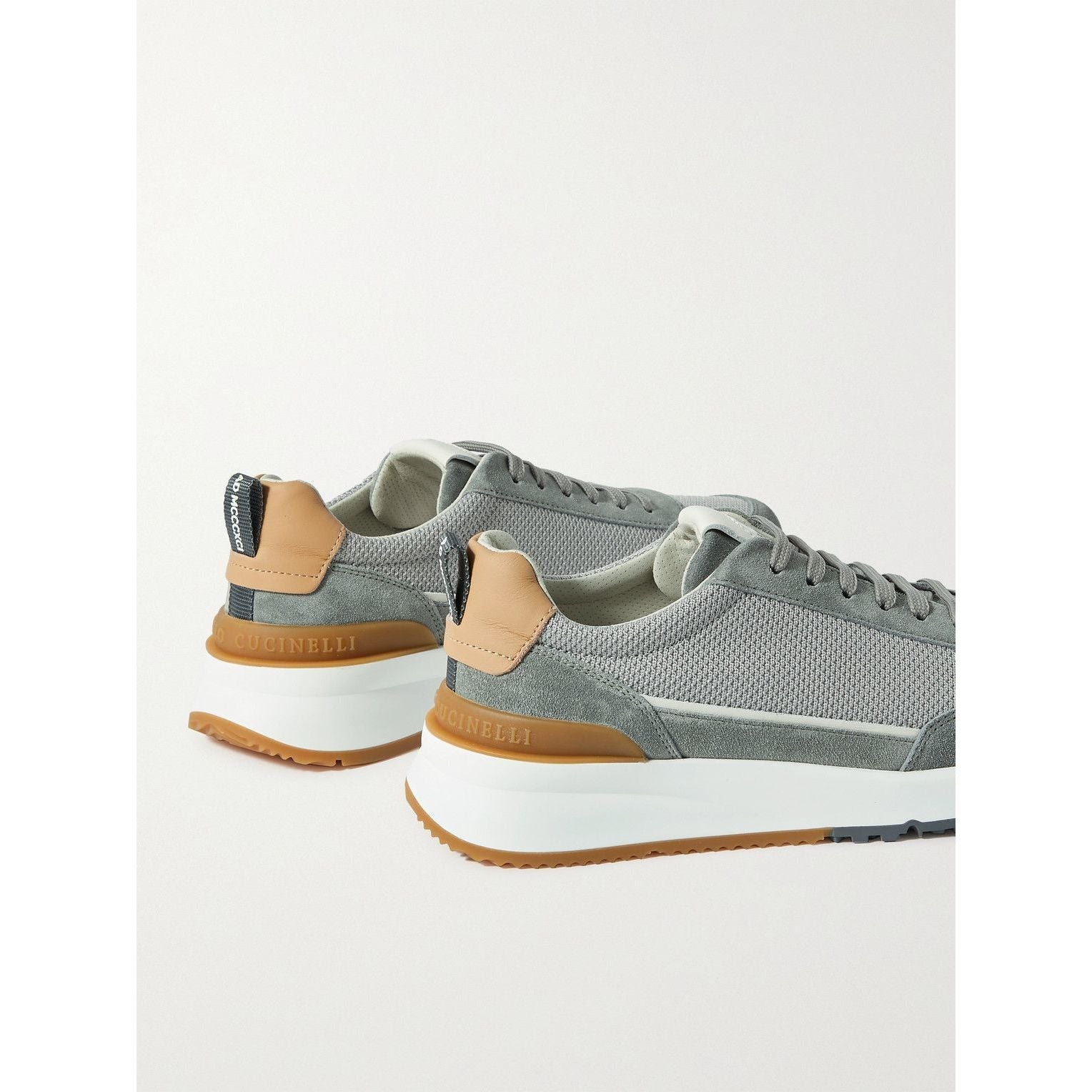 Espadrilles Brunello Cucinelli - Maille bordée de cuir et de daim - Gris