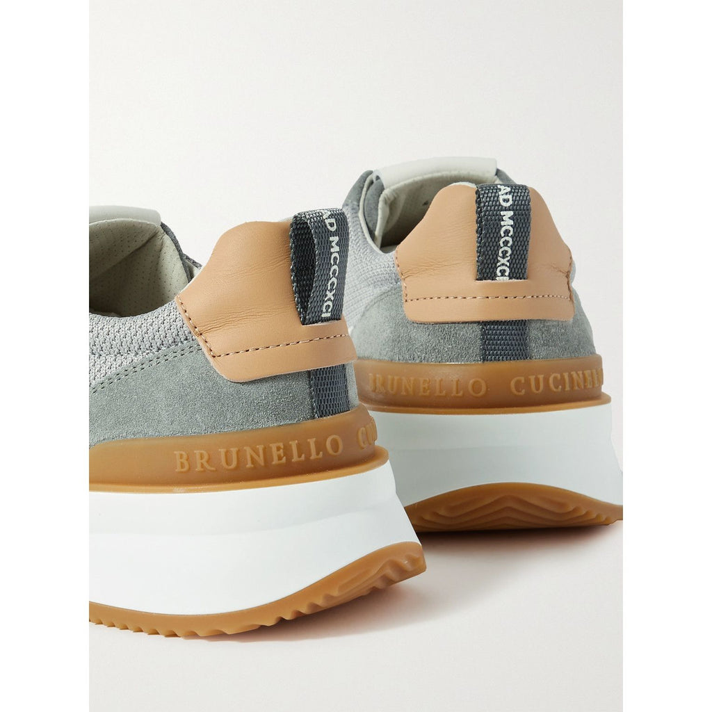 Espadrilles Brunello Cucinelli - Maille bordée de cuir et de daim - Gris
