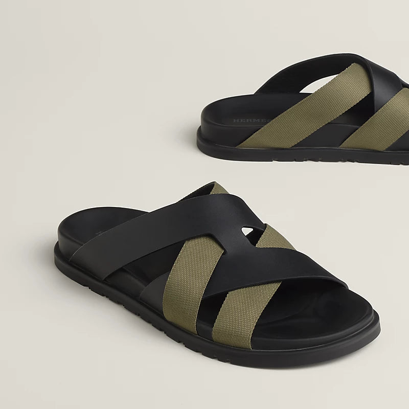 Sandales Hermes - Kazimir - Noir / Vert Toundra