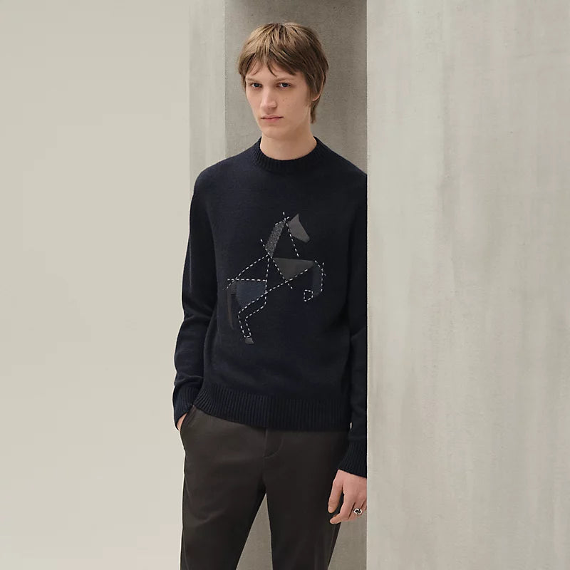 Pull Hermes - Col Rond - Cheval Tangram - Cachemire
