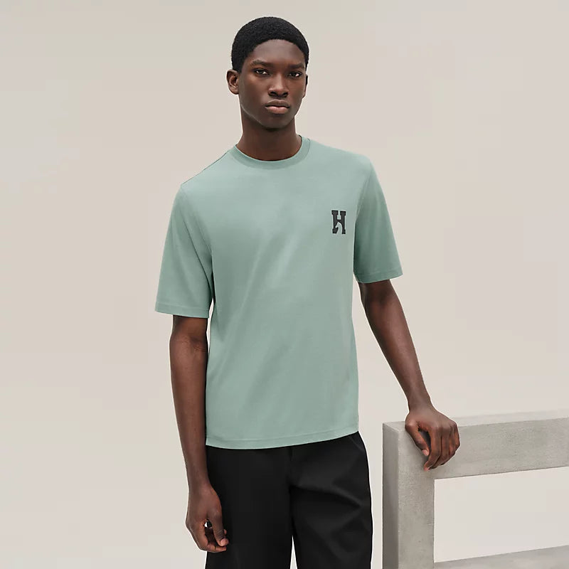 T-Shirt Hermes - Mini patch cuir « H'Cheval » - Céladon