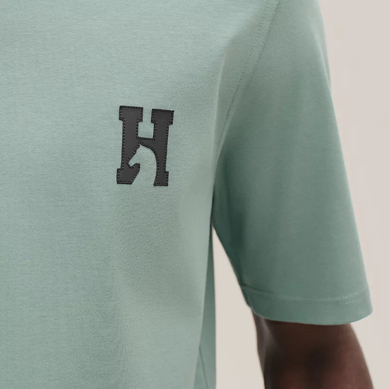 T-Shirt Hermes - Mini patch cuir « H'Cheval » - Céladon