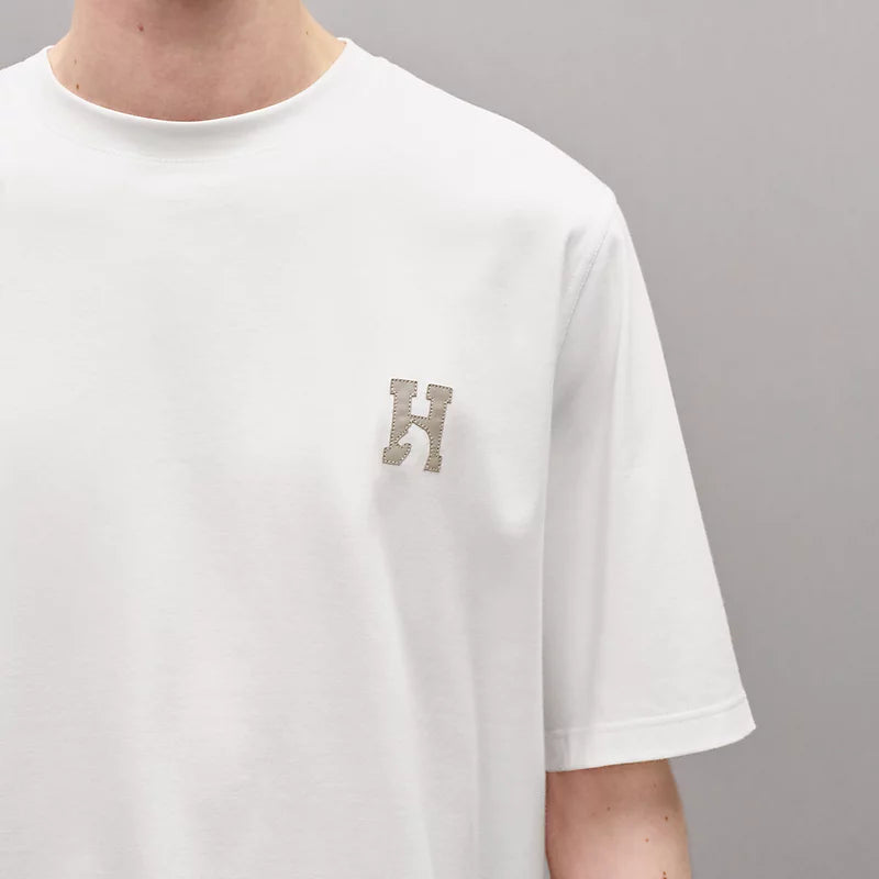 T-Shirt Hermes - Mini patch cuir « H'Cheval » - Blanc